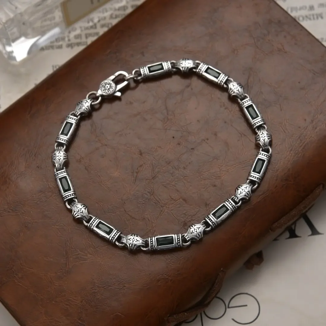 

SR2024 New Bracelet Retro Worn Heavy Industry Crafted Vine Grass Pattern Inlaid Diamond Bracelet Fashion Versatile Couple Style