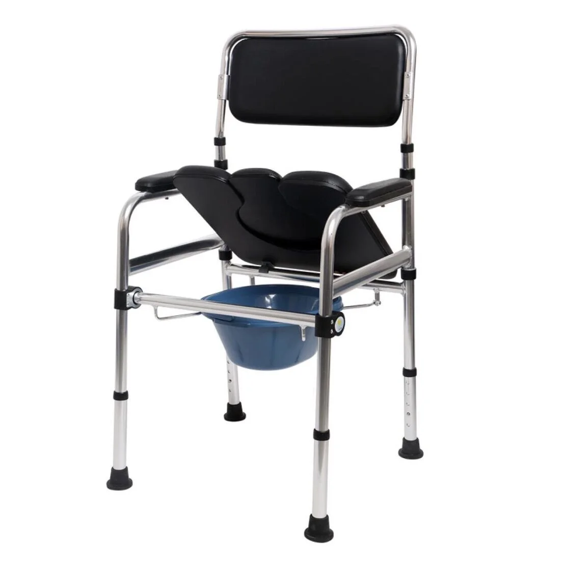 7809E movable aluminum foldable commode chair with four wheels and anti-tilt footrest handicap shower chair 2