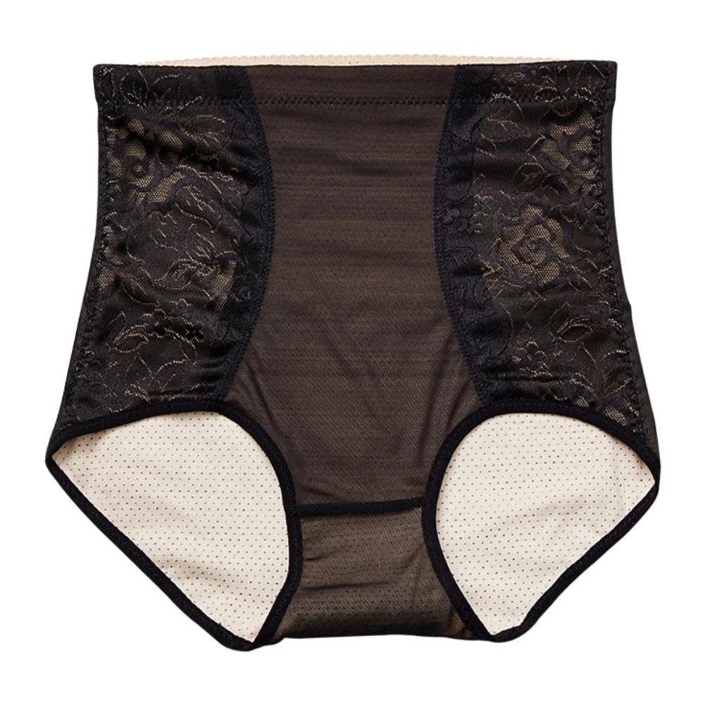 Women's Seamless High-Rise Shaping Panties Sexy Lace Embroidery Waist Trainer Hip Lifting Control Underpants Soft Breathable Bri