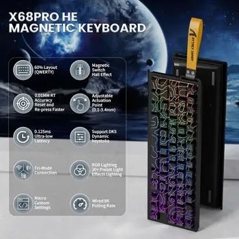 ATTACK SHARK X68PRO HE 60% Wireless Rapid Trigger Gaming Keyboard,Adjustable Actuation,8K,Hall Effect Magnetic Switch,Tri-mode