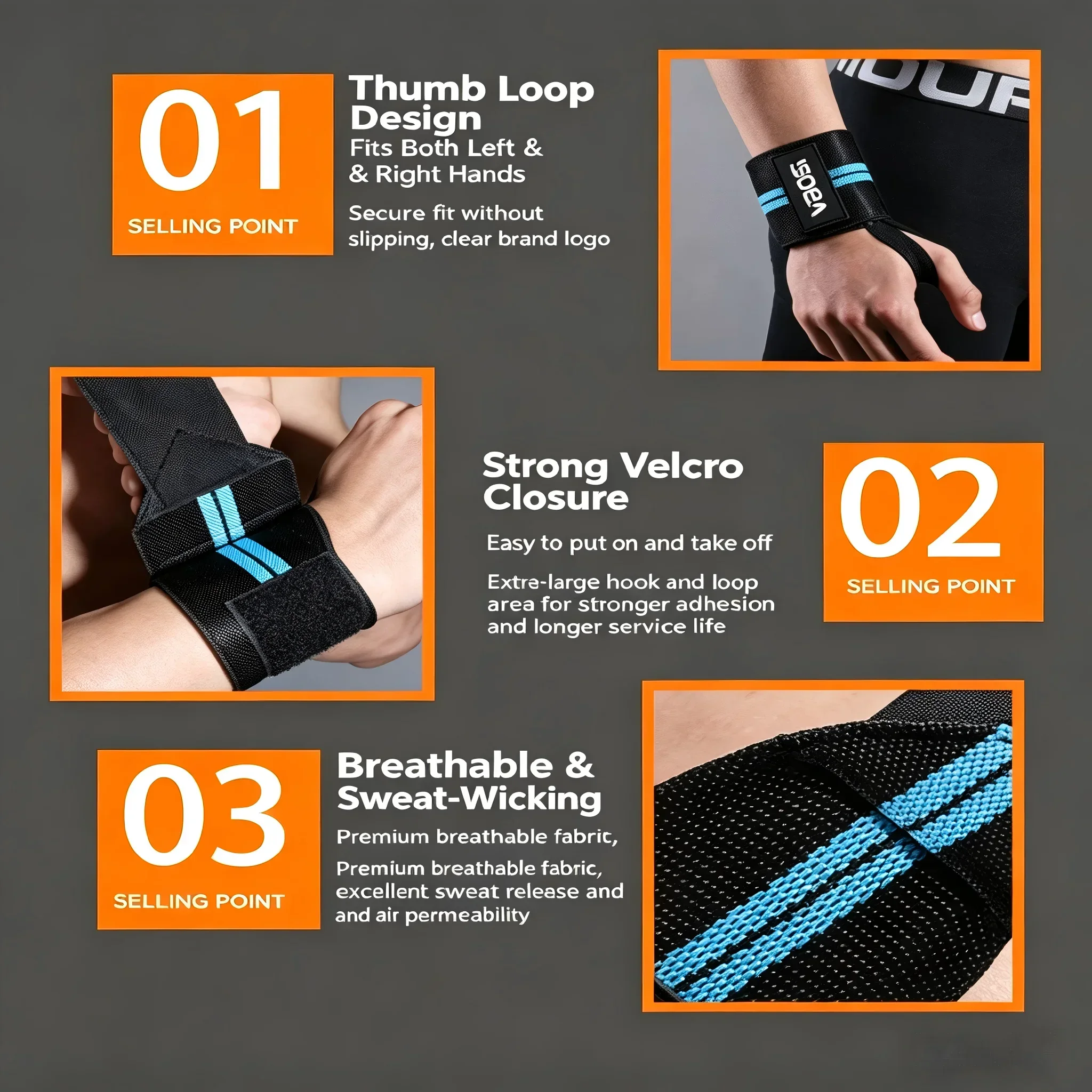 VBOSI Heavy Duty Adjustable Wrist Brace for Powerlifting and Injury Prevention