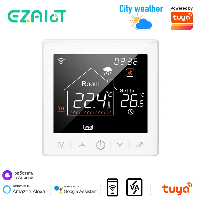 Controlador de Temperatura Termostato Tuya Wifi Display Lcd Tela Sensível ao Toque Caldeira a Gás Piso Elétrico Aquecimento Vida Inteligente Alexa 220v