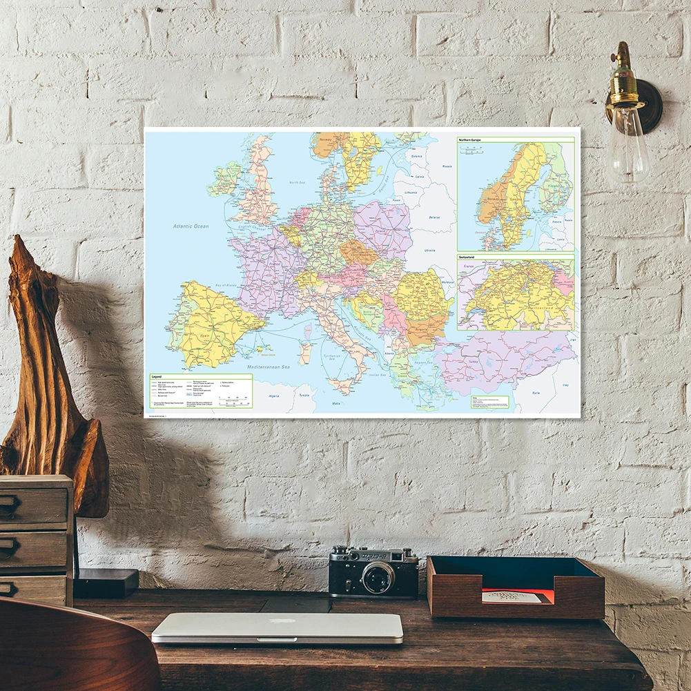 The Europe Transportation Route Map with Details Non-woven Canvas Painting Wall Poster Home Decor School Supplies150*100 cm