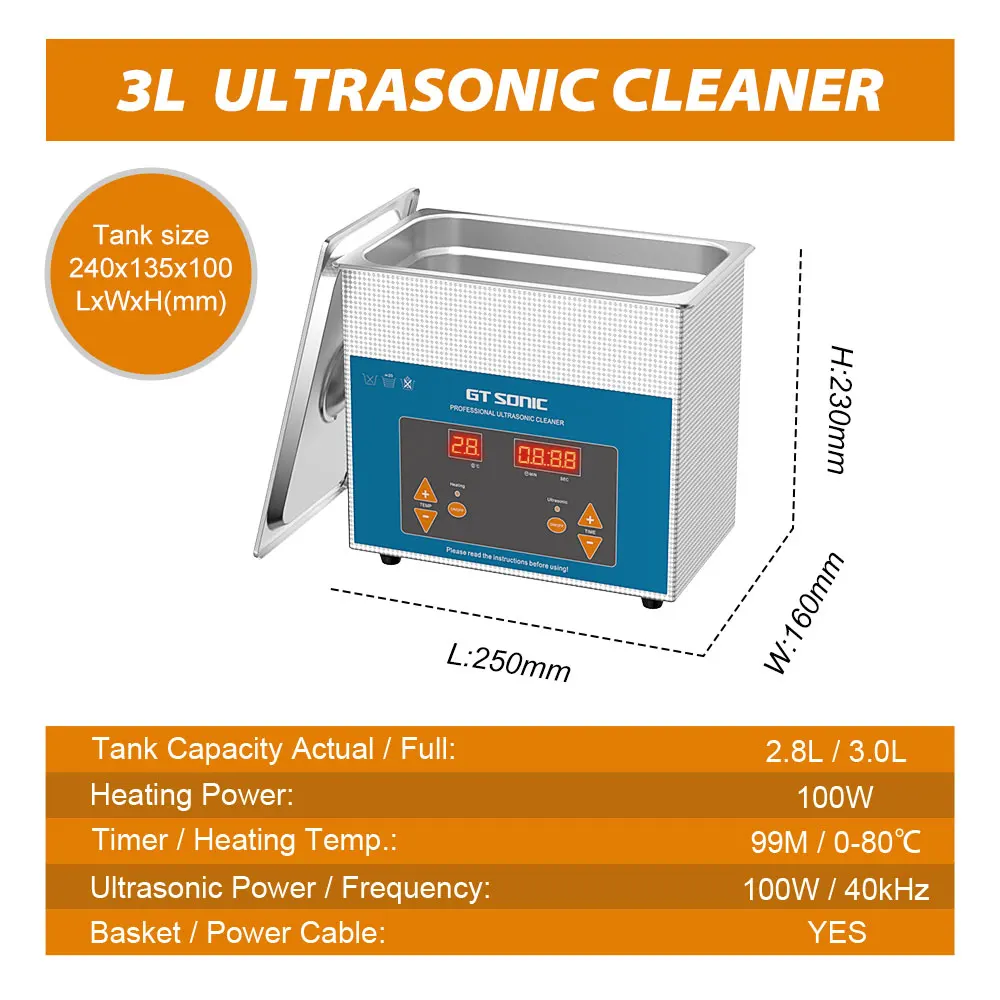 GTSONIC 超音波洗浄機 3L VGT-1730QT-D 業務用 Gtsonic-超音波洗浄機3l 100w,デジタルディスプレイ,加熱