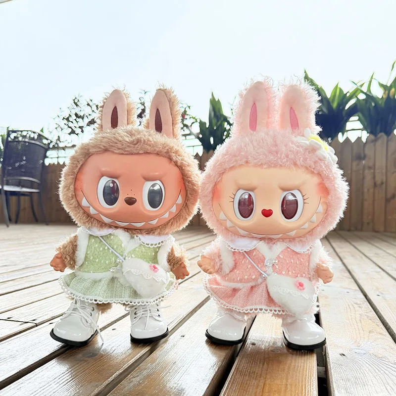 LABUBU 本体&着せ替え5点セット For 38cm Labubu Zomomo Doll Clothes Sweetheart Pearl Cream Dress