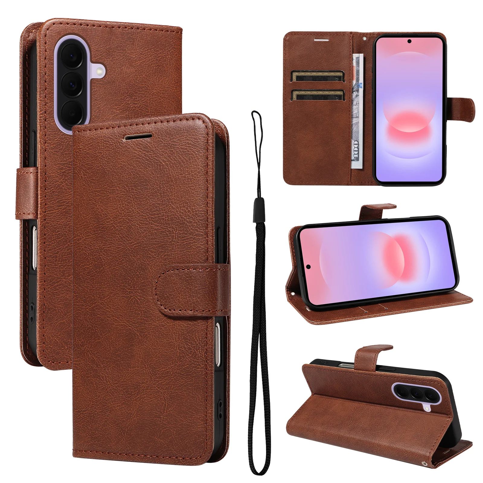Elegant Leather Wallet Flip Case with Kickstand and Card Holder