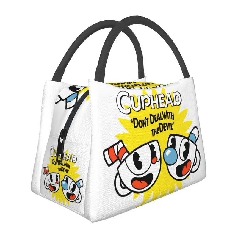 

Hot Game Cuphead Mugman Insulated Lunch Bags for Women Leakproof Thermal Cooler Lunch Tote Beach Camping Travel
