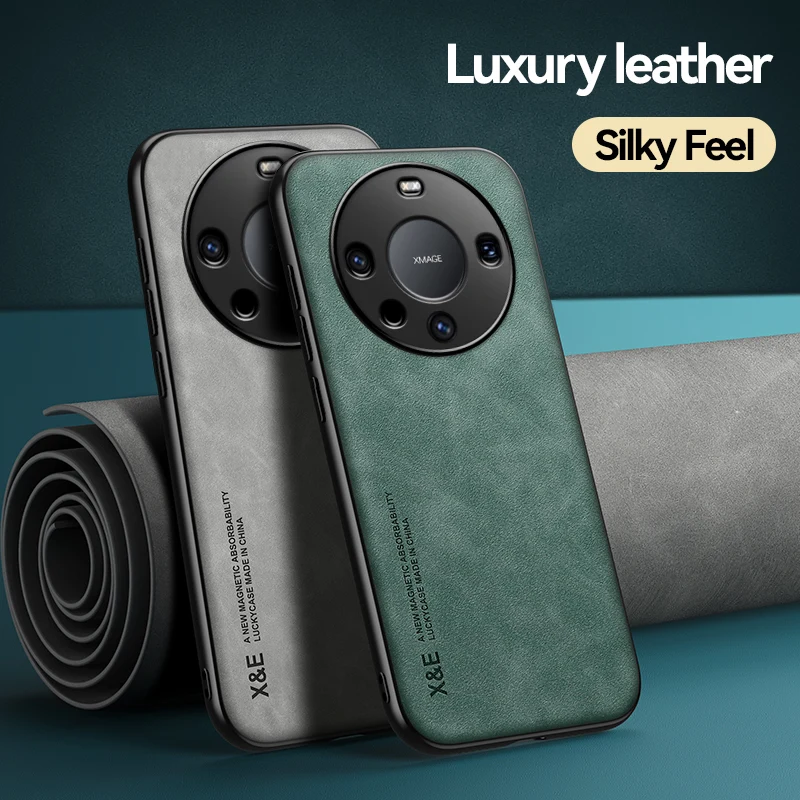 Luxury Leather Magnetic Phone Case with Metal Plate Holder