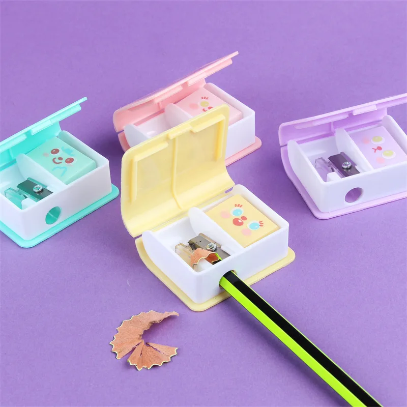 Apontador De Lápis Com Borracha - Kit 4 Peças Multicoloridas Para Escola