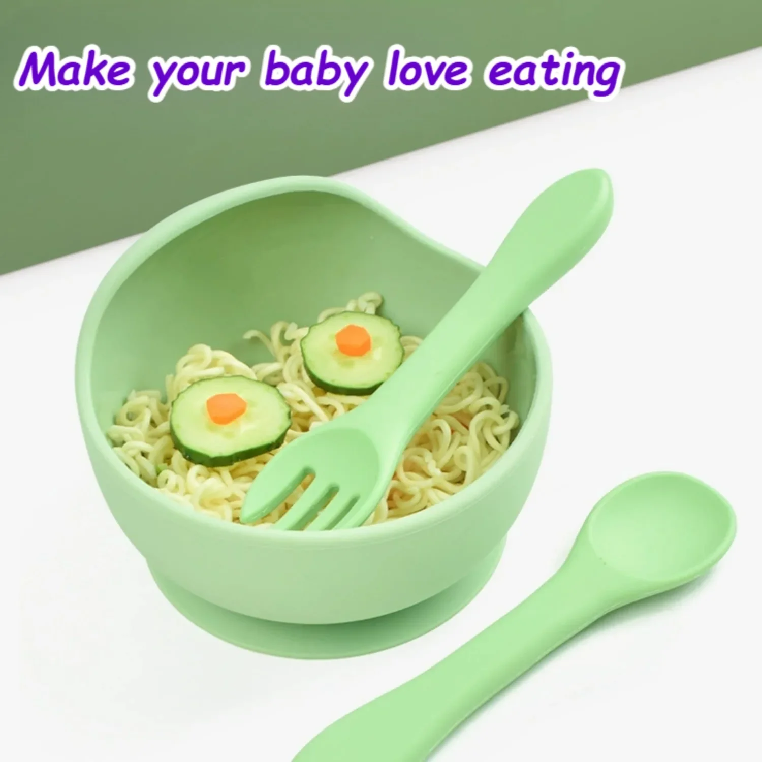 3-piece Baby Food-grade Feeding Set with Spoon Fork Silicone Suction Cup Bowl BPA-free Children's Feeding Training Tableware 4