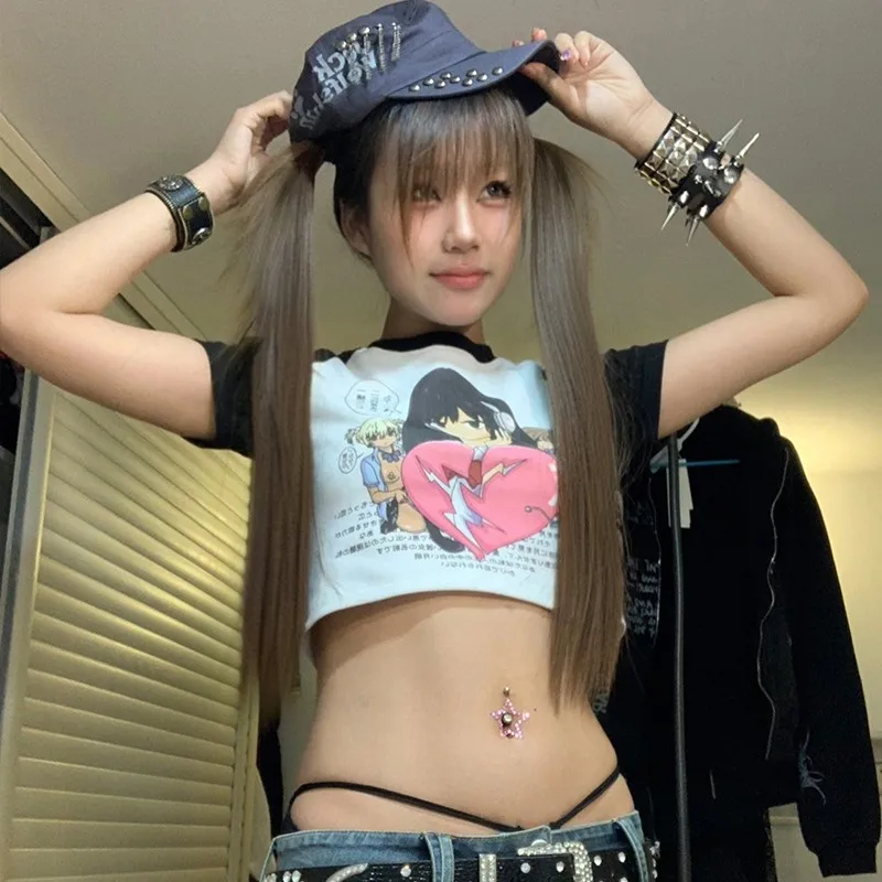 Karrram Japanese Y2k Anime Print Crop Top Trashy 2000s