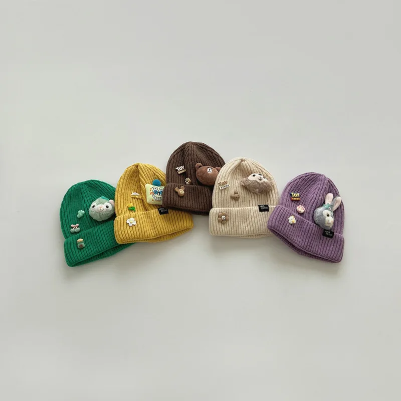

47-52cm Children Knitted Hat 2023 Autumn/Winter Korean Style Dopamine Color Super Cute Cartoon Versatile Baby Warm beanies