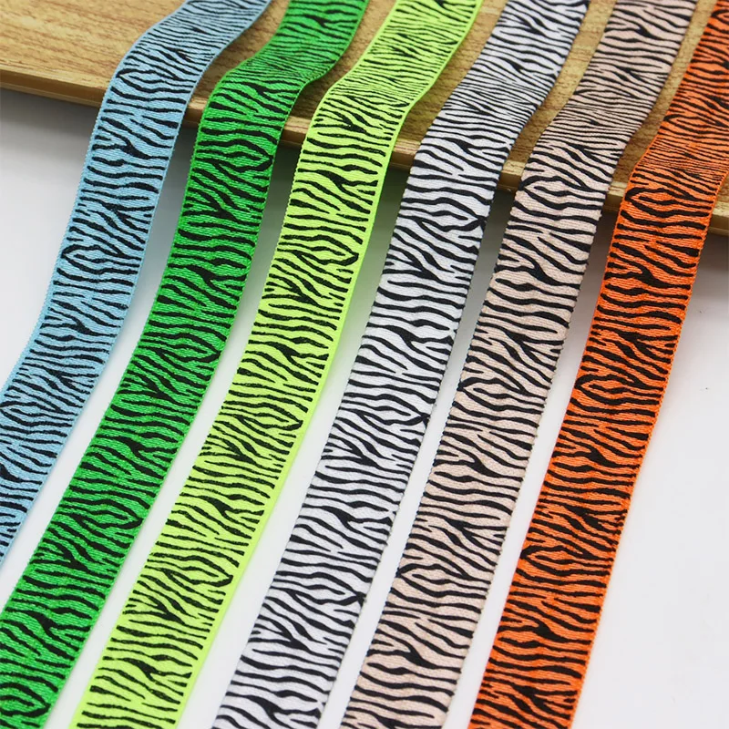 5/8" 15mm Black Zebra Stripe Animal Print FOE Band Spandex Fold Over Elastic Ribbon For Bracelet Hair Tie DIY Sewing Trim