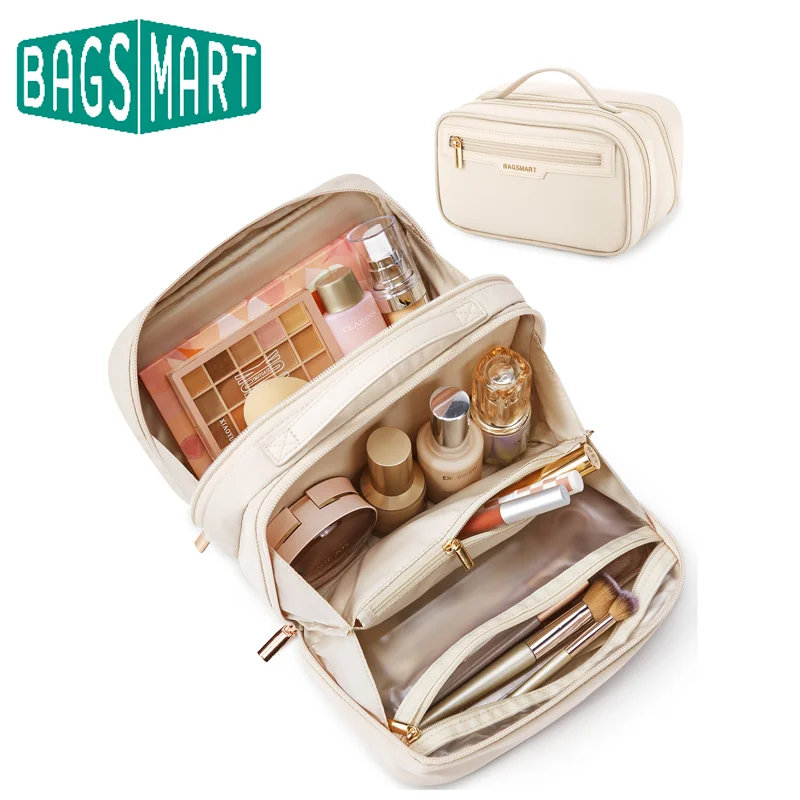 BAGSMART, beauty case da uomo, trousse da viaggio in pelle, organizer da viaggio, kit Dopp impermeabile per accessori da barba, Nero