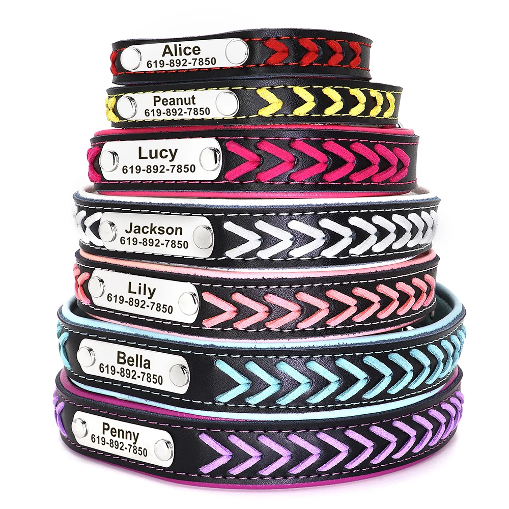 PU Leather Dog Neck Collar with Hangtag