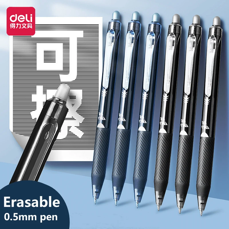 

Deli 3pcs 0.5mm Magic Erasable Pen Press Gel Pen Set Blue/Black Ink Ballpoint Washable Handle Stationery Retractable Pens