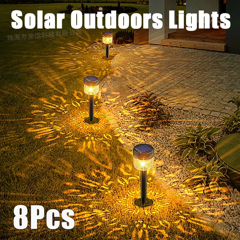 8Pcs Outdoor Solar Lawn Lights Floor Mounted Villa Garden Induction Waterproof Hollow Projection Courtyard Night Lamp Decoration