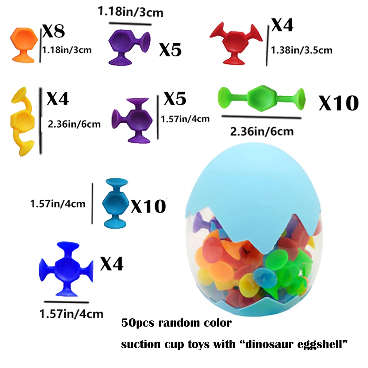 50pcs Suction Cup Toys, With A Eggshell For Storage,Construction Toy For Children, Bath And Travel Toy, Gift For Boys And Girls 3
