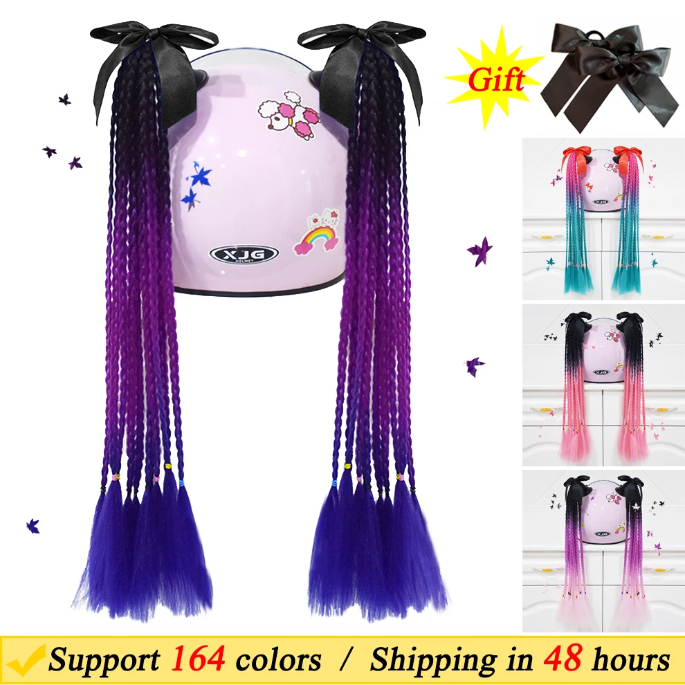 2pcs New Style Motorcycle Helmet Braids Decor Pigtails Wig Motorbike Cycling Skiing Helmet Decorations Braids For Women Child