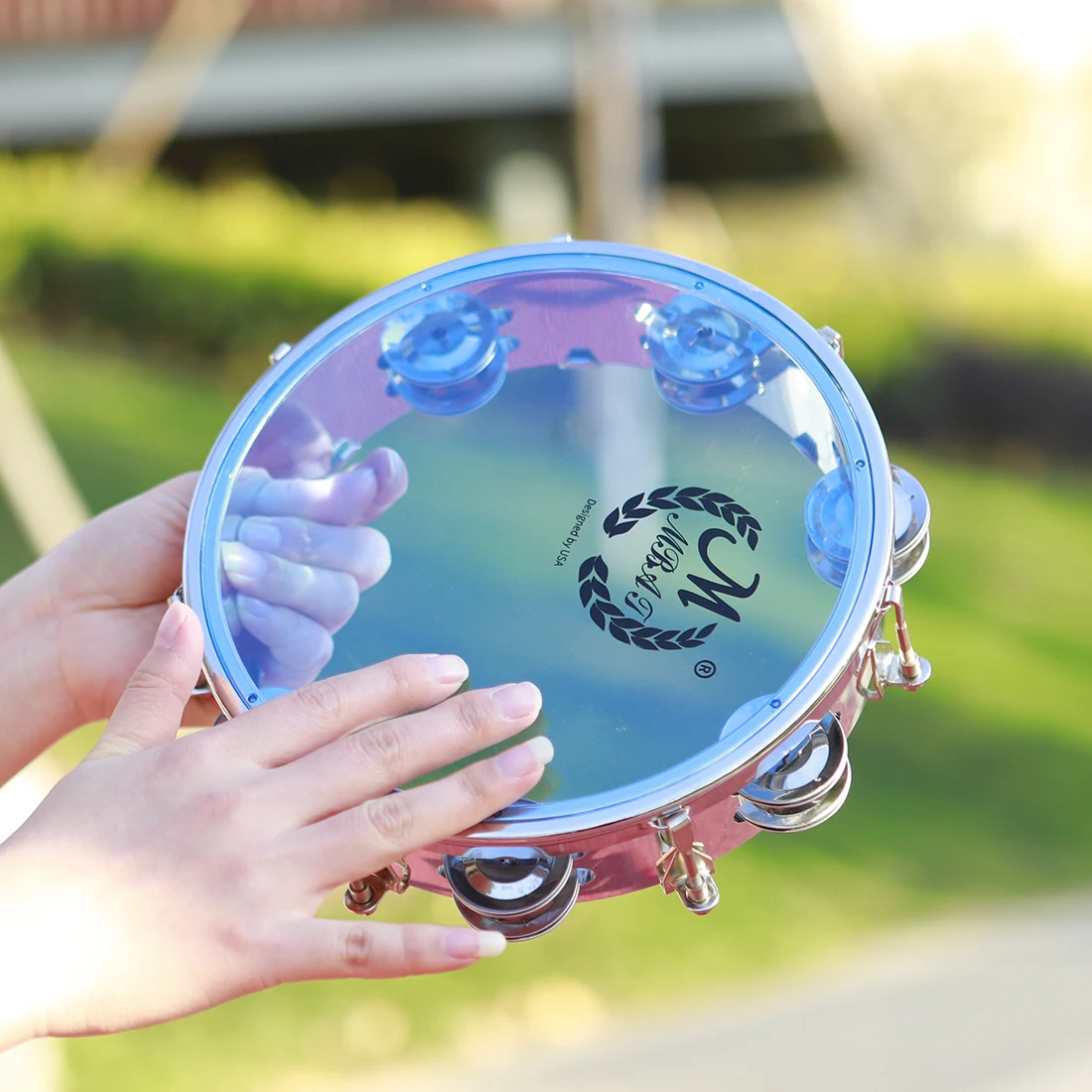 M MBAT 1Pcs 8/10-Inch Double Row Blue Handbell Self Tuning Transparent Tambourine Orff music Toys Percussion Instruments