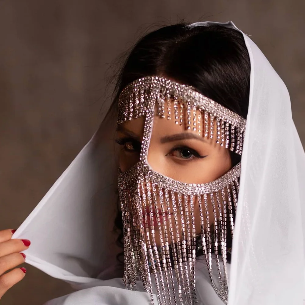 Bohomia Fashion Tassel Veil Masks Women Rhinestone Metal Chain Face Mask Masquerade Dance Party Face Curtain Charming Jewelry face mask disposable face mask cotton face mask womens face scarf
