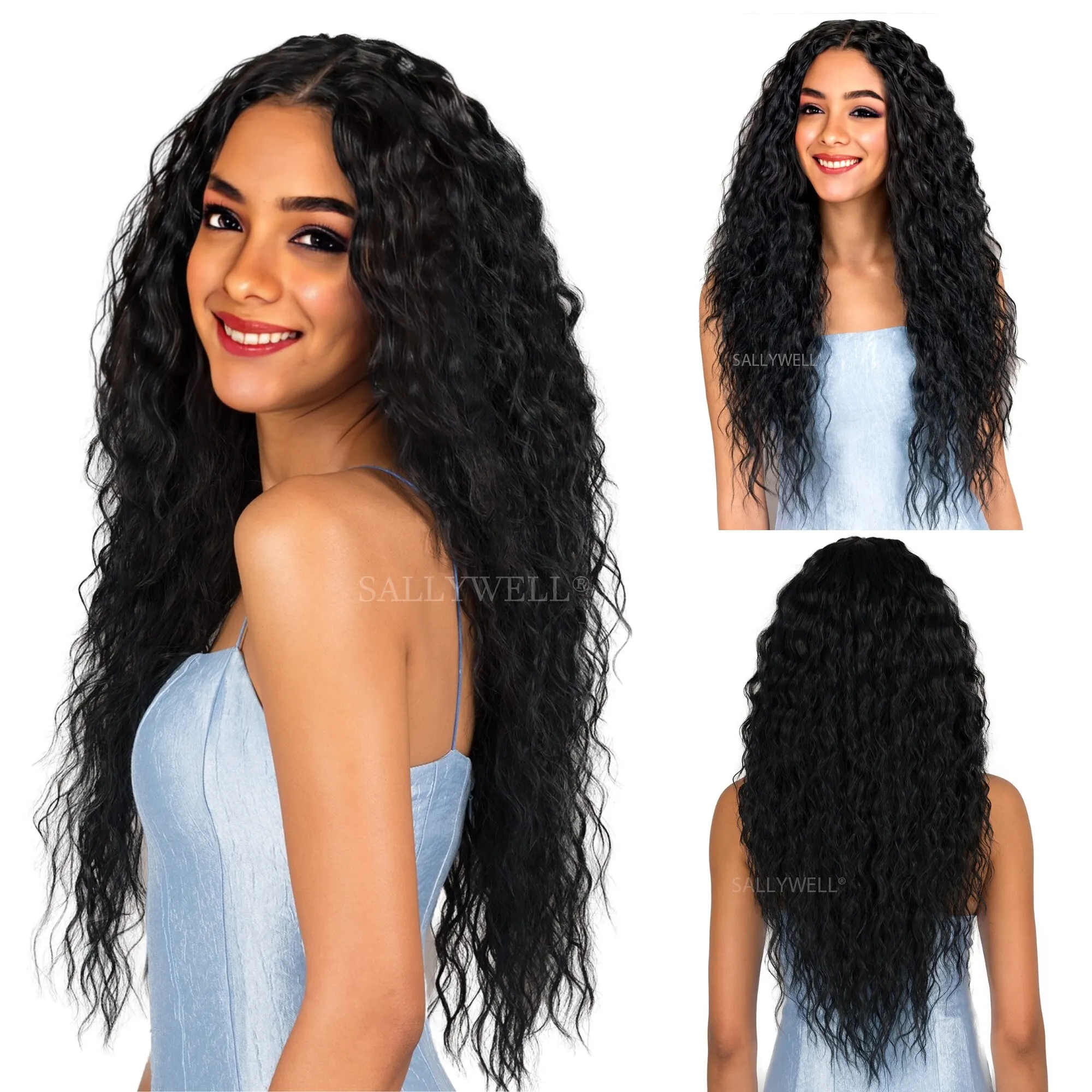 Synthetic Lace Front Wig 24 Inch HD Curly Wigs for Women Soft Black Wig Synthetic Hair Natural Looking Deep Curly Full Wig
