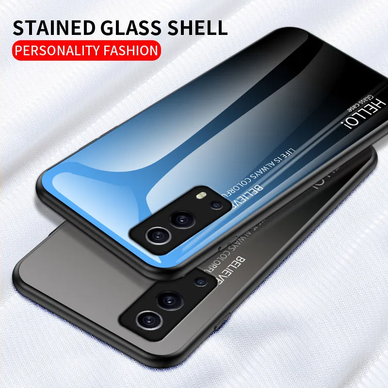 Gradient Tempered Glass Back Cover with Soft Silicone TPU Bumper - Slim Protective Case