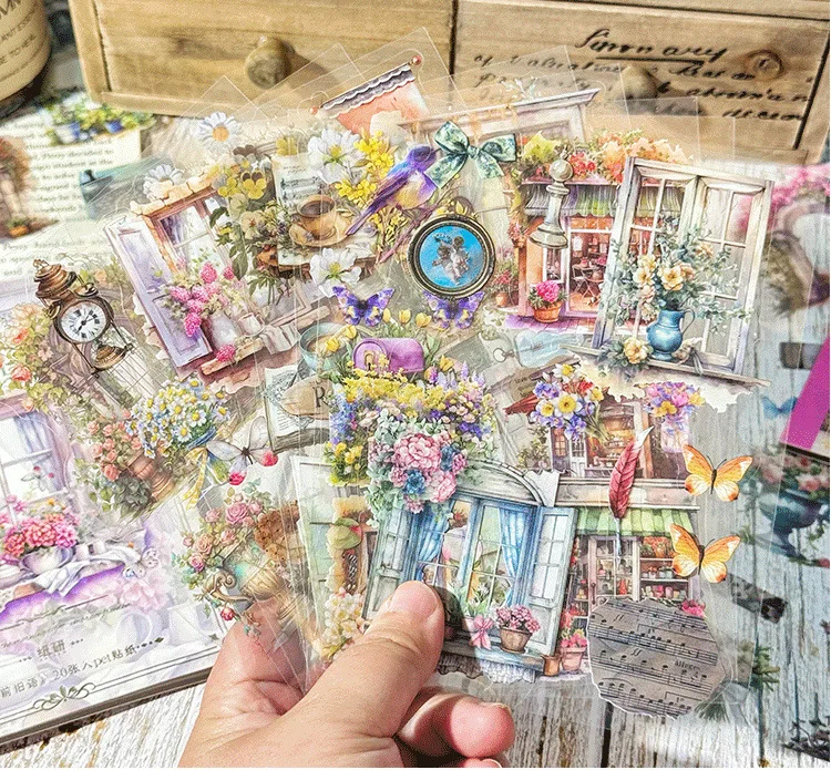 20 Stück PET gestanzte Aufkleber Buch Romantisch Schöne Landschaft Dekorative handgemachte Scrapbooking Material Tagebuch Album Bastelbedarf – Detail 17