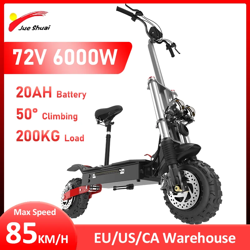 85KM/H 3 Speed Mode Electric Scooter 72V 6000W Powerful Dual Motor Scooter Electric 78KM Long Range EScooter 11" OFF Road Tires