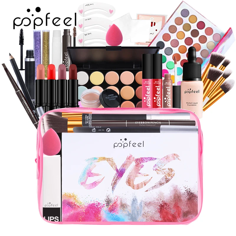 All In One Makeup Set (Eyeshadow, Ligloss, Lipstick, Brushes, Eyebrow, Concealer, Highlight) Cosmetic Bag Eye Shadow Kit Makeup Set Makeup Kit