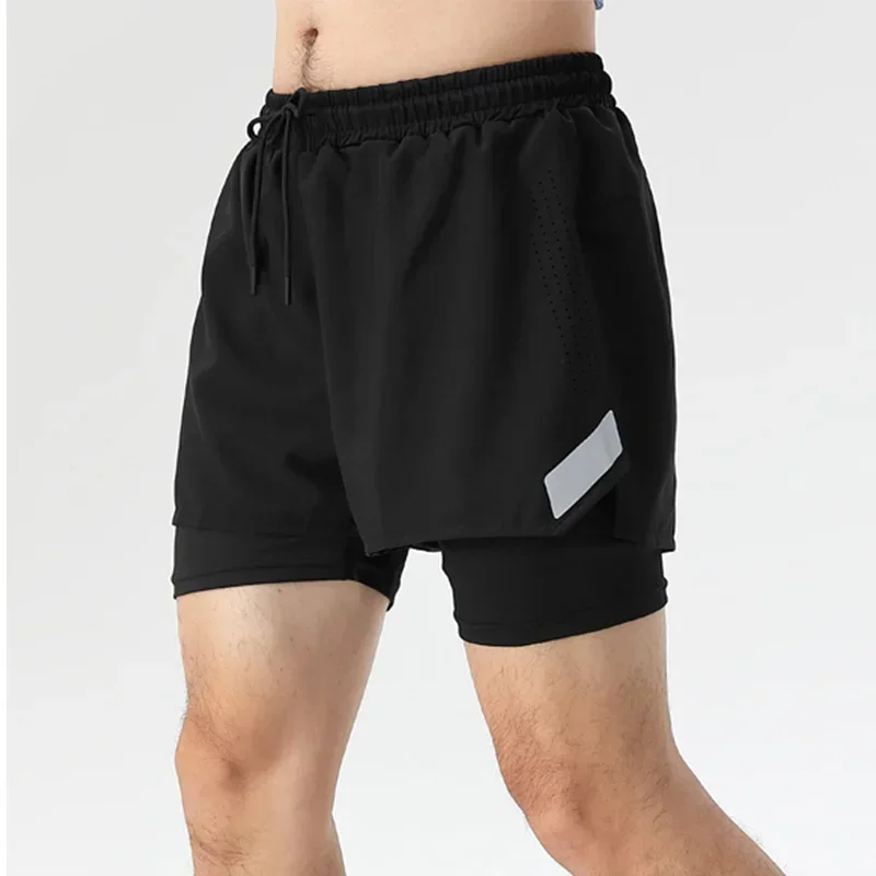 2 in 1 Men's Double Short Pant Beach Sweat Shorts with Pocket Outdoor Go Hiking Sweatpants Marathon Athletics Trousers