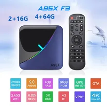 

2022 Best Android TV Box A95X F3 Android 10.0 Amlogic S905X3 RGB Light 2.4G&5Ghz wifi 2G/4G ROM 16G 64G Media Player Set Top Box