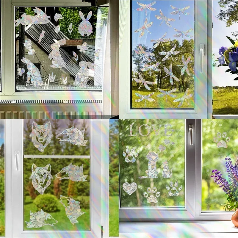 Sun Catcher Window Stickers Cloud Animals Butterfly Flower Pattern Electrostatic Rainbow Prisms Sunlight Decals