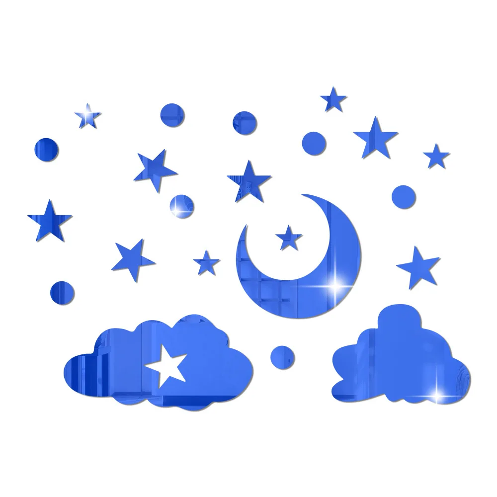 Stars moon clouds mirror 3d three-dimensional decoration wall paste bedroom wall room self-adhesive mirror stickers
