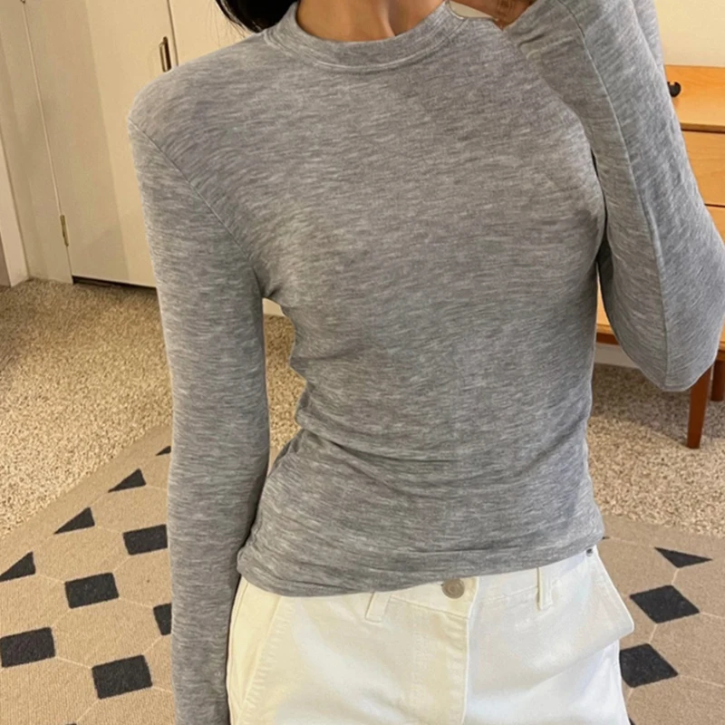 

Women Casual Long Sleeve T-Shirts 2023 Spring Summer Solid Slim Pullovers Tees Shirts Femme Streetwear Korean White Tops Female