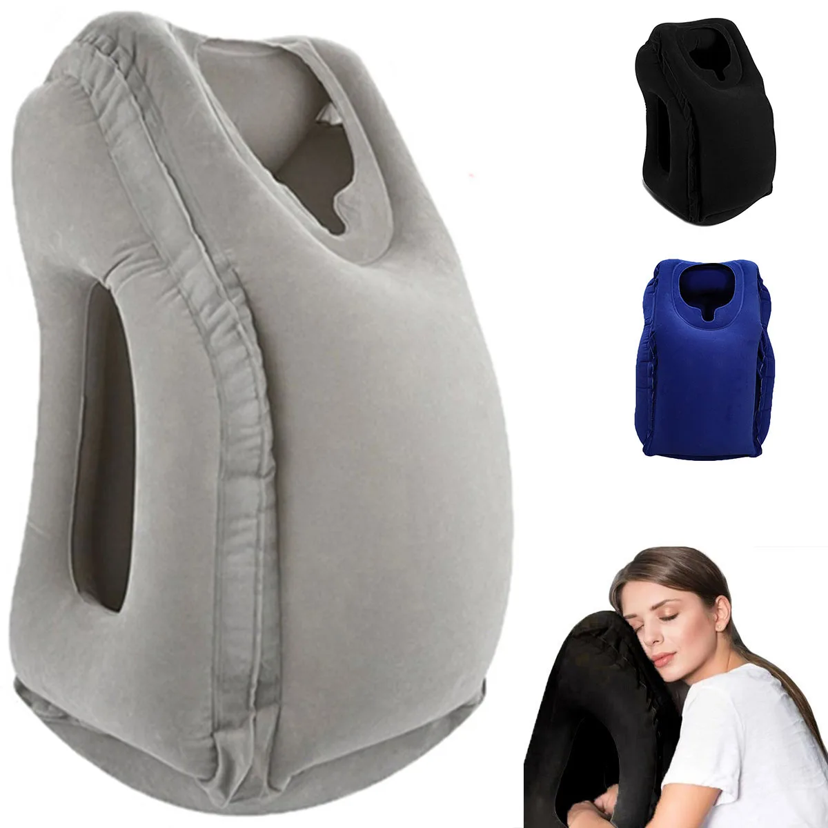 Almofada inflável para viagem, acessórios de viagem com suporte para pescoço e cabeça, almofada de viagem para voos de longa duração, carros, escritório, soneca