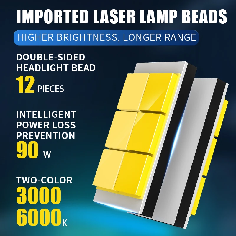 자동차 안개등 LED 헤드라이트 전구, 2 색 자동 램프, H11, H1, H7, HB2, H3, H8, H9, 9006, HB4, 9005, HB3, 3000K, 6000K, 노란색, 흰색, 90W, 2 개