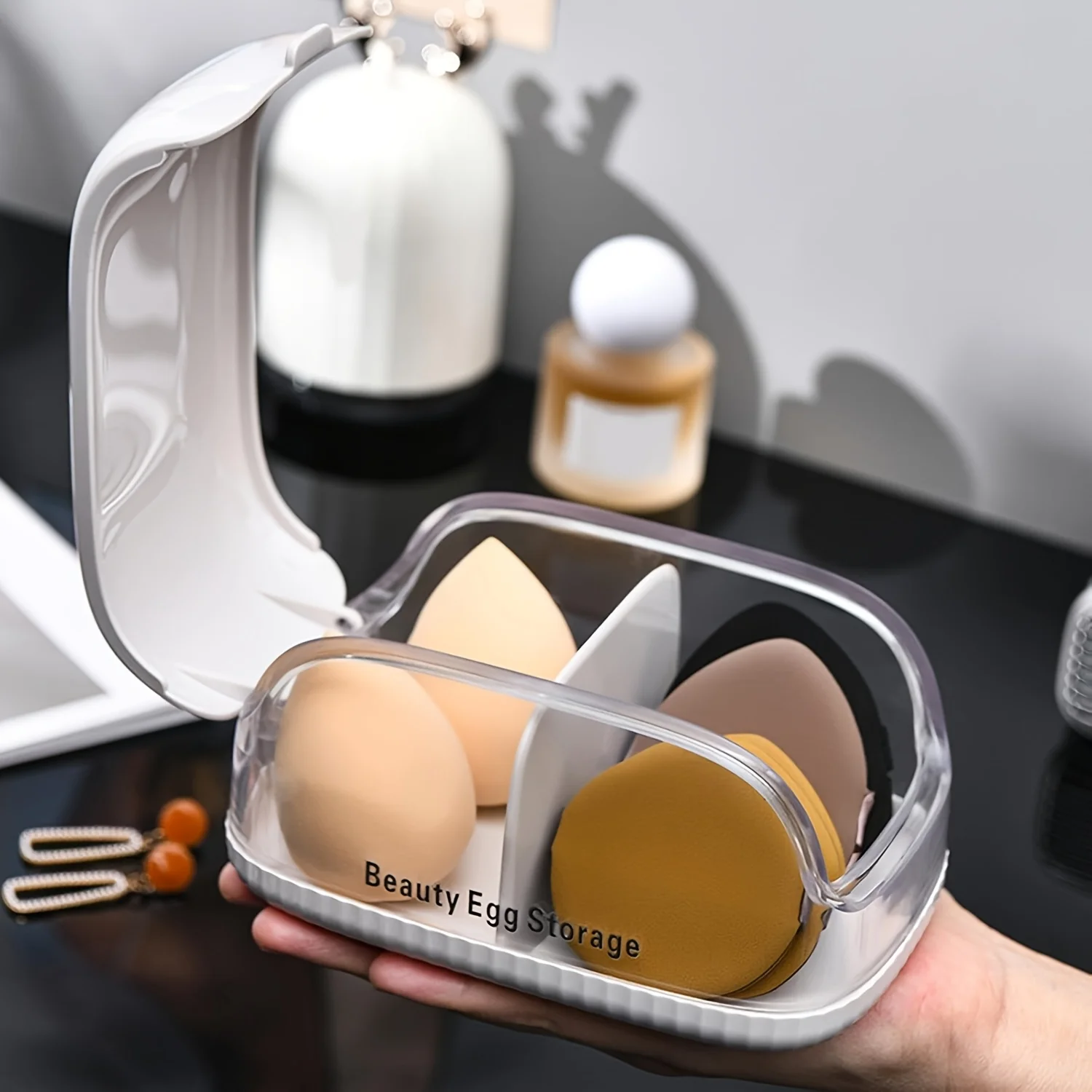 1PC Empty Transparent Puffs Drying Box Storage Case Portable Sponge Stand Cosmetic Rack Makeup Puff Holder
