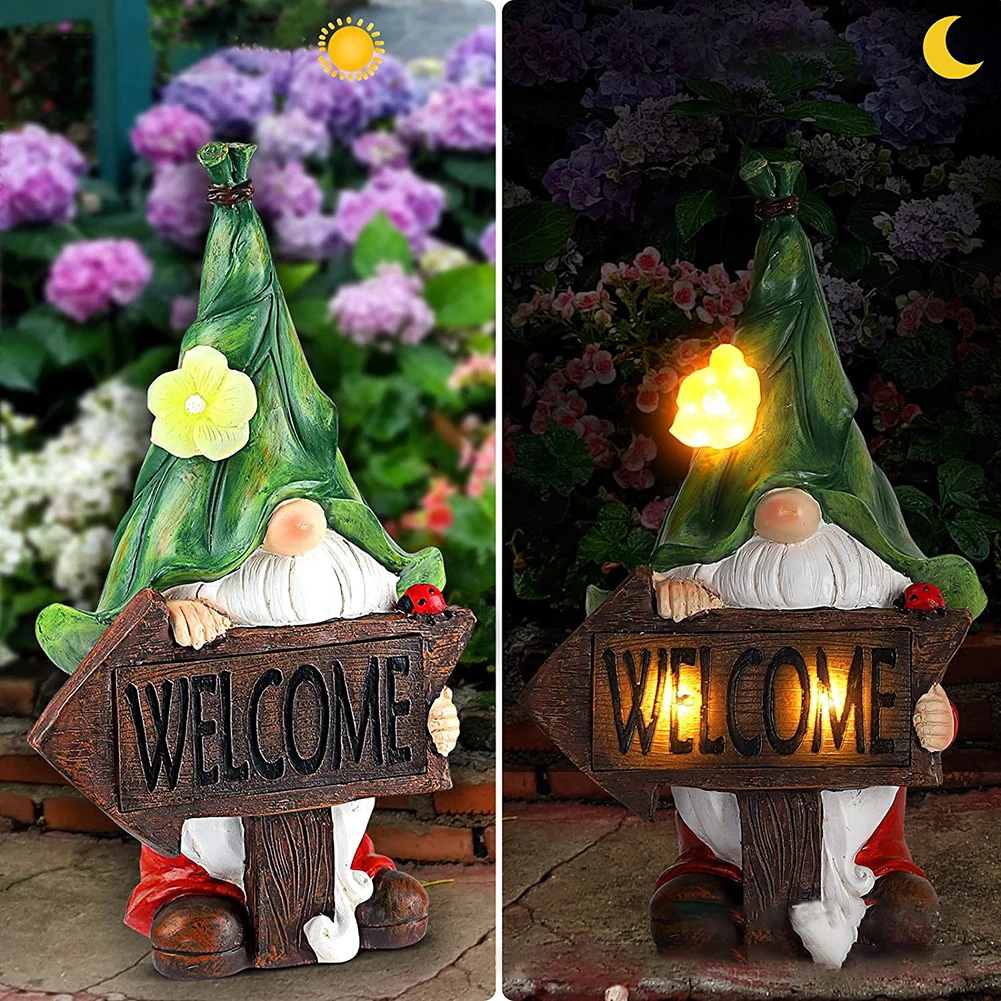 Solar Gnome Statue LED light Resin Landscape Garden Decor Gnome Figurine Christmas Ornament Outdoor lights garden lawn decor