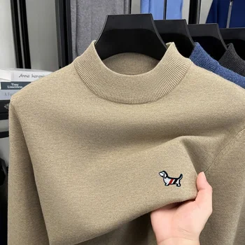 Hot Sales Brand Men's O-Neck Long Sleeve Wool Knitwear Autumn Winter New Arrival Solid Color Dog Print Fashion Commute Men'swear