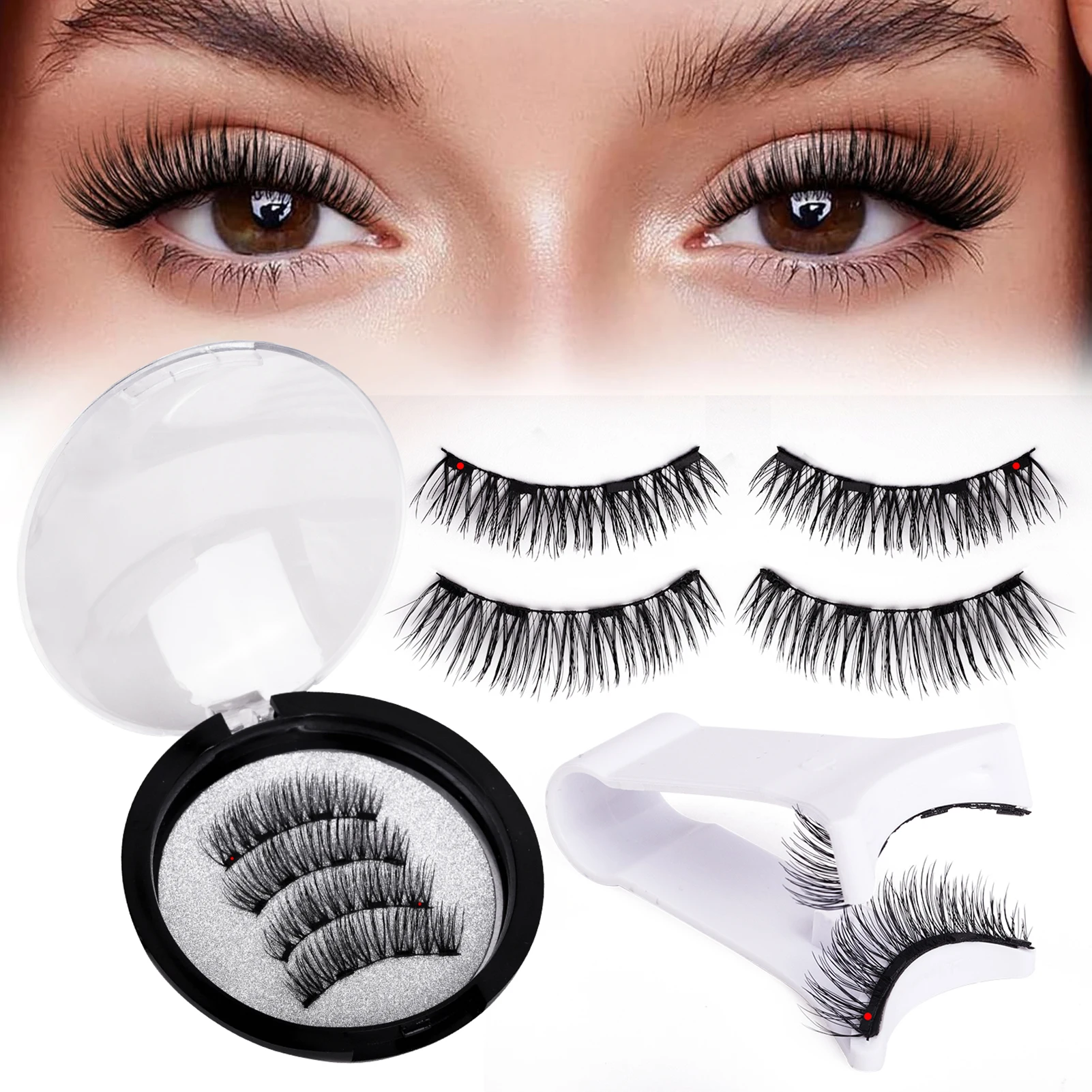 Fake Eyelashes Magnetic Eyelashes Set Reusable Lashes Natural look False Eyelash Extensions Curly Cluster Long Little Devil Lash Supplies