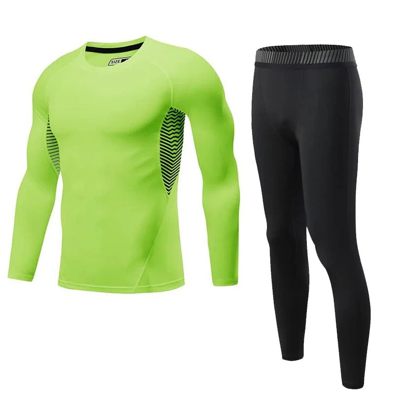 Fitness clothing Men Winter Sports Thermal Underwear Base Layer Workout Tights Compression Tracksuit solid color rash guard male