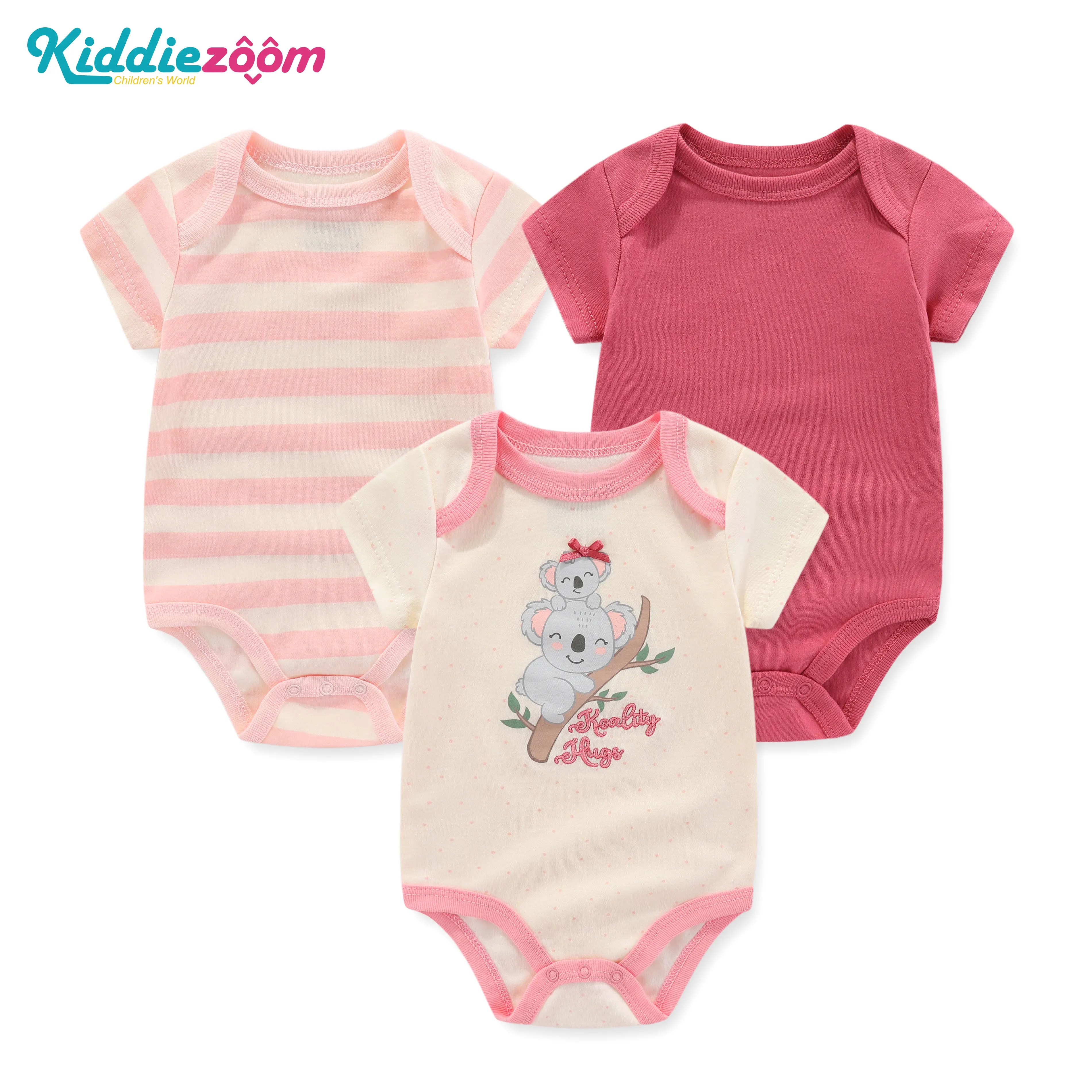 Newborn Baby Girl Clothes 3-piece Set Cute Cartoon Short Sleeve Romper 100% Cotton Light Pink Baby Girl's Beautiful Clothes 2