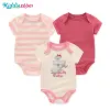 Newborn Baby Girl Clothes 3-piece Set Cute Cartoon Short Sleeve Romper 100% Cotton Light Pink Baby Girl's Beautiful Clothes 2