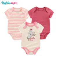 Newborn Baby Girl Clothes 3-piece Set Cute Cartoon Short Sleeve Romper 100% Cotton Light Pink Baby Girl's Beautiful Clothes 2