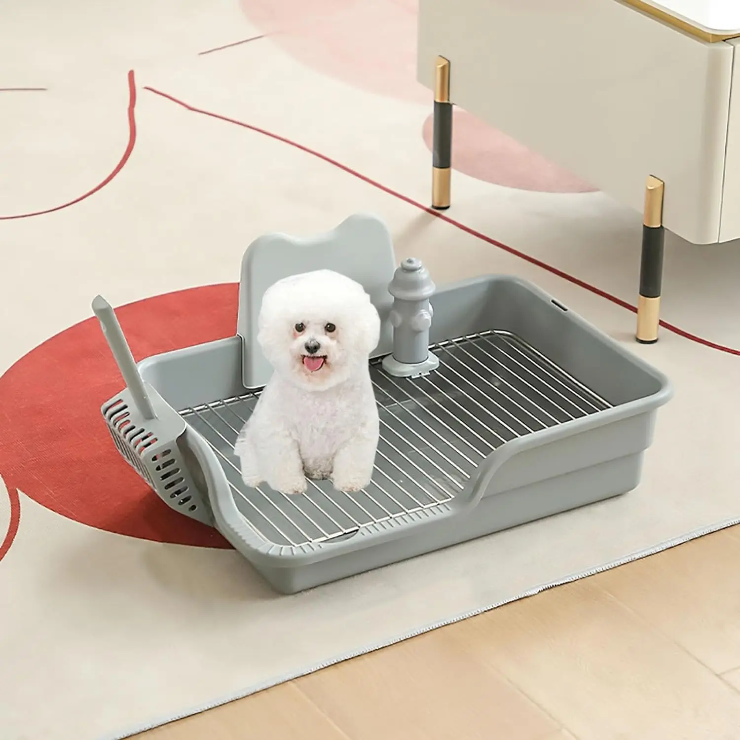 Dog Potty Fence, Indoor Dogs Potty Tray, puppies Toilet with Protection Wall, Indoor puppyToilet with Removable Post