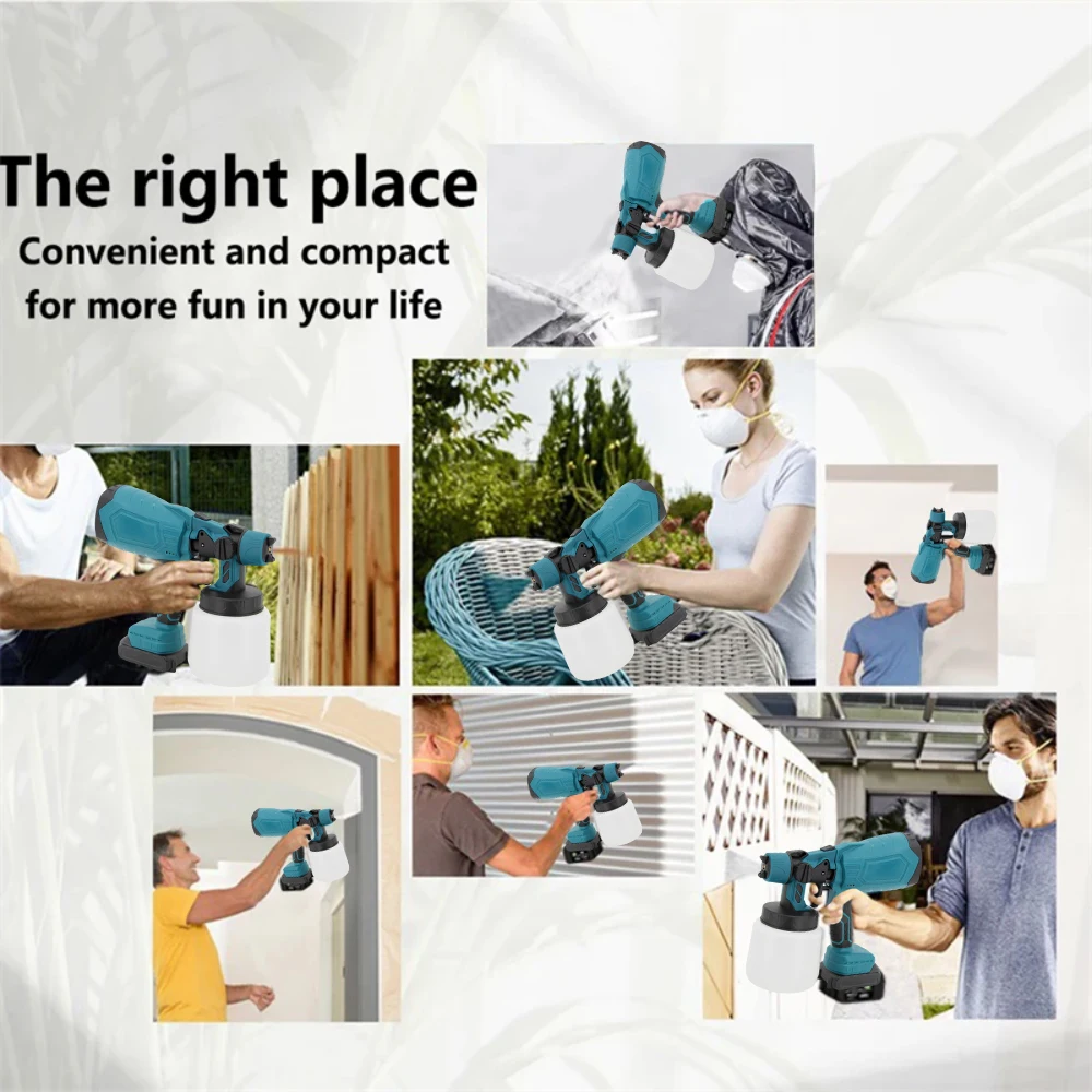 1000ML Electric Spray Gun High Power Cordless Paint Sprayer HVLP Auto Furniture Steel Coating Airbrush For Makita 18V Battery 6
