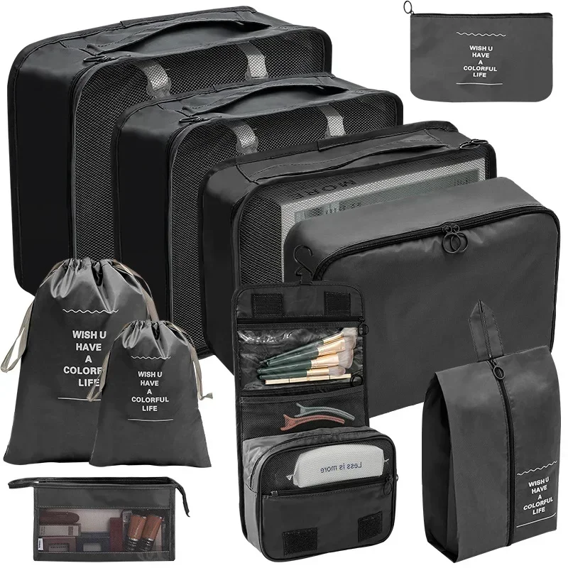 8/9/10 Pcs Set Travel Bag Organizer Compression Packing Cubes Suitcase Luggage Organizers Travel Organizer Traveling Shoe Bags 4