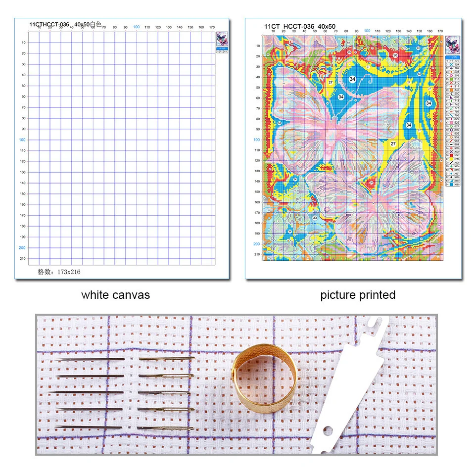 Disney's Embroidery Supplies Mermaid White Canvas 11ct Cartoon Cross Stitch Long Hair Princess Child Hobby