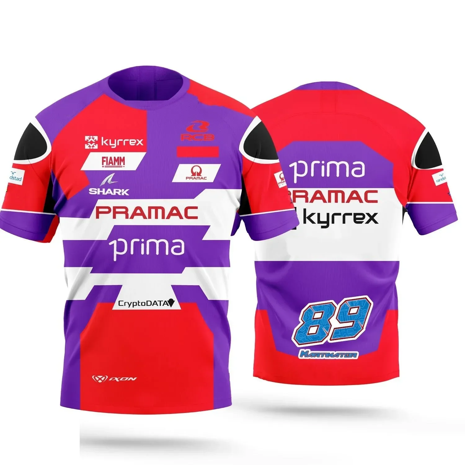 모토 레이스 남성용 트랙 레드 스타일 티셔츠, Pramac 팀 드라이버 No. 89 Martin 선풍기 반팔, 2024 여름 신상